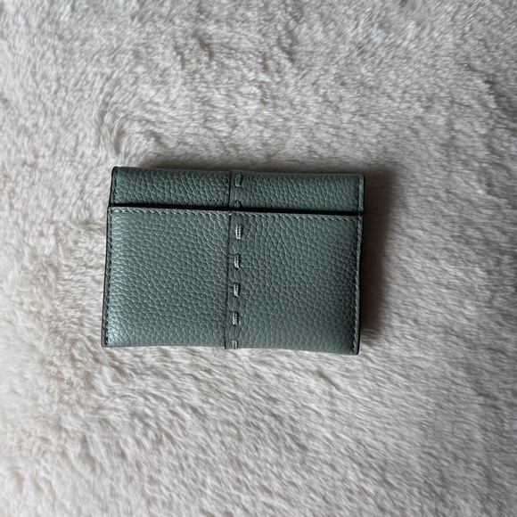 Tory Burch McGraw Leather Flap Card Case In Blue Celadon Small Leather Wallet - Picture 5 of 10